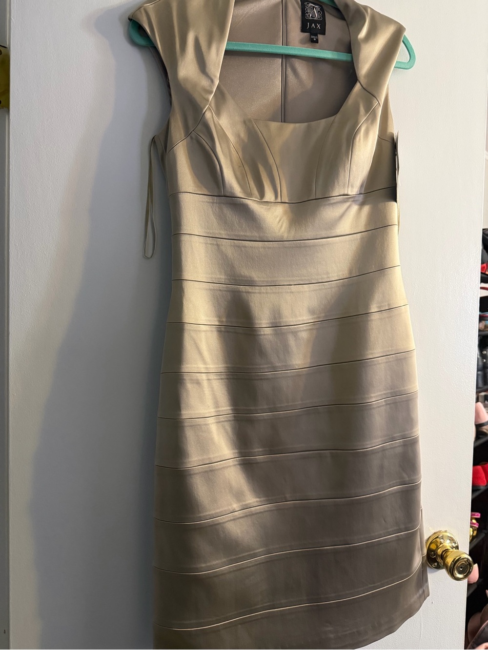 JAX Champagne Midi Sheath Dress with Cap Sleeves